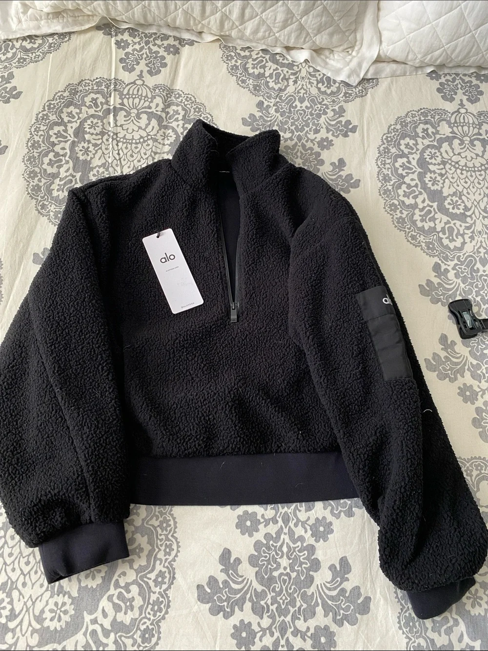 ALO Yoga Black Sherpa Quarter-Zip Pullover Jacket